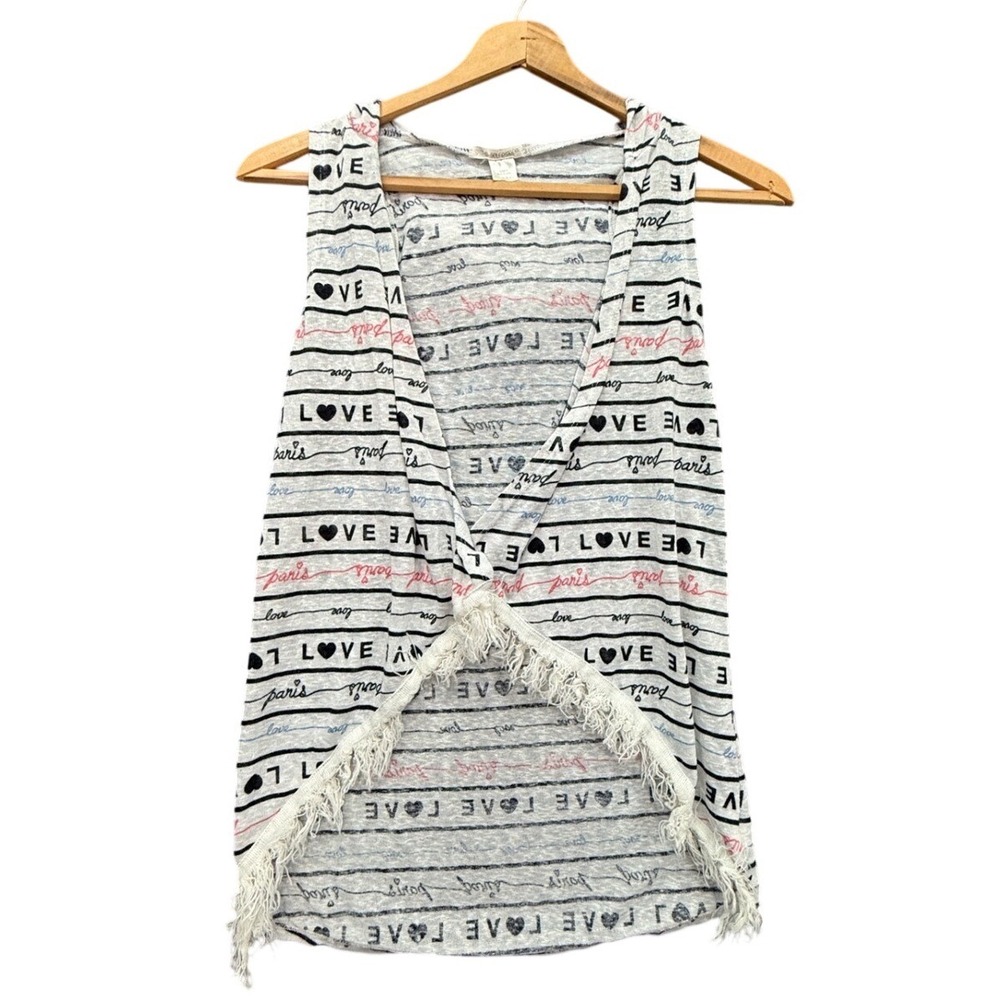 Self Esteem Vest Girls Large White Love Paris Hearts Fringe Hooded Sleeveless